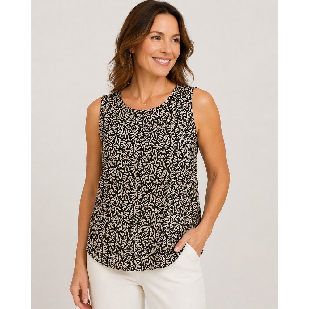Chicos sleeveless abstract print top womens large black beige